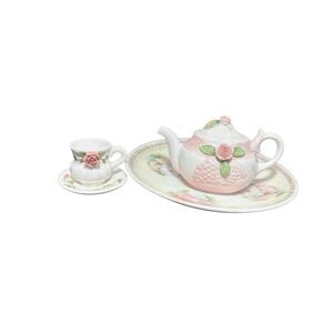 Bavaria Hand Painted Miniature Tea Set Pink Roses Porcelain